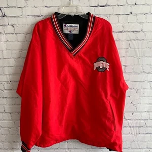 Felpa Pullover Vintage Champion Rosso Ohio State Nylon Taglia Large Ricamata - Foto 1 di 4