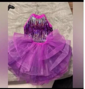 NWOT Little Girls 3 piece Purple Shiny Dance Costume - Picture 1 of 7