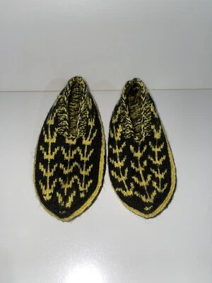 CALCETINES DE TOBILLO NEGROS AMARILLOS TEJIDOS A MANO ESTAMPADOS A RAYAS TALLA REINO UNIDO 4/5 Foto 1 de 4