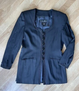 Laurel by Escada Vntg Lng Black Jacket Blazer Shoulder Pads, Size 40 Retail $495 - Picture 1 of 7