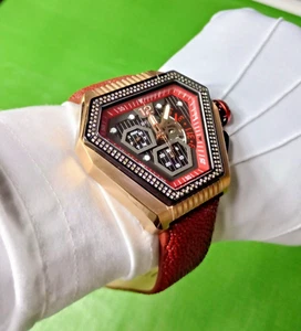 Invicta Speedway Men's Rose Gold Watch Diamond Gemmed Bezel Red Stingray Strap - Picture 1 of 19