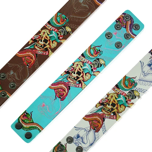 Leder Armband Skull Totenkopf Schlange Adler türkis weiss braun Paint Design - Bild 1 von 1