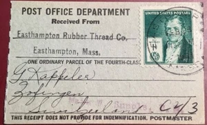 US 889 1940 1c Eli Whitney cds Easthampton1941 certificate of mailing 4th class - Picture 1 of 3