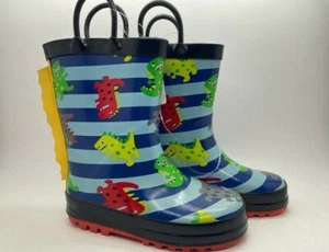 Kids Boots KomforMe Dinosaur Blue Multi Pull On Gumboot Size 9 - Picture 1 of 1