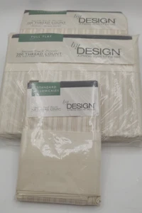 Vtg Percale Sheet Set Full Size JcPenney Design Striped Tan New Sealed Lot - Picture 1 of 9