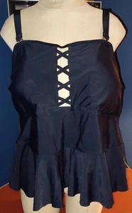 Yonique Tankini Swim Suit Top Womens 22W Flowy Black Criss Cross Foam Cups NWT - Picture 1 of 10