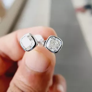 1Ct Cushion Lab Grown VS-FG Diamond Bezel Solitaire Stud Earrings 14K White Gold - Picture 1 of 11