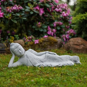 Feng-Shui Buddha Statue Steinfigur 25 cm 21 kg Grau Weißbeton frostsicher - Bild 1 von 12
