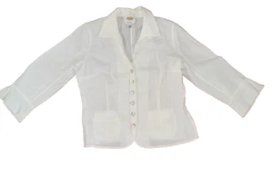 Women's TALBOTS Jacket Blazer Irish Linen Ivory White Button Down Pockets size 8 - Picture 1 of 7