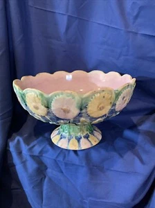 Antique 19th C. Etruscan Majolica Daisy Sunflower Pedestal Bowl - Picture 1 of 12