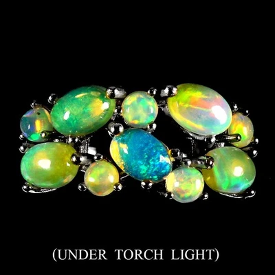 Anello in argento sterling 925 opale di fuoco ovale 6x4 mm gemma gioielli - Immagine 1 di 4