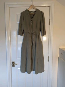 Per Una khaki cotton cheesecloth maxi dress with pockets UK 8 travel boho artsy - Picture 1 of 8