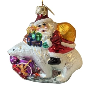 Christopher Radko 1998 Riding Bearback Santa on a Polar Bear adorno de Navidad - Imagen 1 de 9