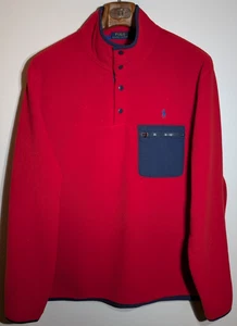 Polo Ralph Lauren maglione pile rosso bottoni a pressione uomo taglia XL - Foto 1 di 10