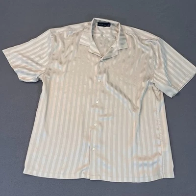 Abercrombie & Fitch A&F Mens 2XL Short Sleeve Ivory Satin Button Up Striped - Image 1 of 4