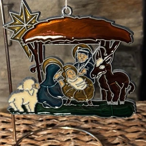 Vtg Stained Glass Nativity Suncatcher Christmas Ornament Religious Holiday  - Picture 1 of 7