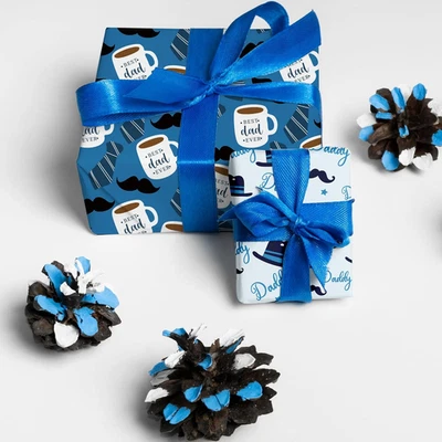 Papel de Envolver Día del Padre - Envoltura de Regalo Azul para Hombres con Feliz Día del Padre,... Foto 1 de 4