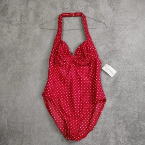 NEW Vintage Red polka dot Halter Swimsuit Bow Front size 16 Pinup Coquette - Picture 1 of 11