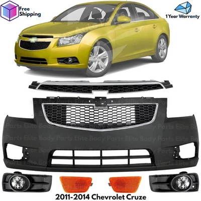 Front Bumper Cover Primed Plastic & Fog Lights Kit For 2011-2014 Chevrolet Cruze Foto 1 de 4