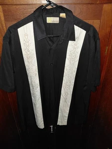 Cubavera Bowling Shirt Short Sleeve Striped Embroidered Fish Mens Size Large - Picture 1 of 2