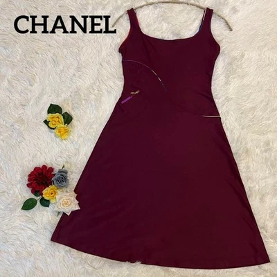 Chanel фиолетовый трапециевидный платье женщина размер 36 маленький эластичной ткани хорошо б/у Японии - Изображение 1 из 4