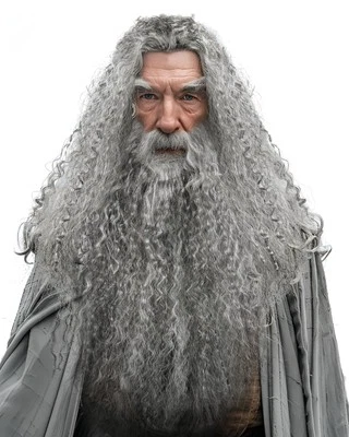 Grey Wizard Curly Wig and Beard Christmas Funny Cosplay Santa Claus Costume A... - Image 1 of 4