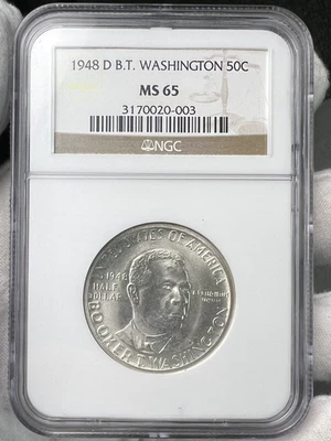 1948-D Booker T. Washington Commemorative Silver .50c Half Dollar NGC MS65 Coin - Image 1 of 4