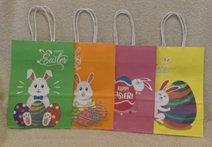 4 Pc Green Orange Pink Yellow HAPPY EASTER BUNNY Paper Gift Bags 8x6x3 - NEW - Picture 1 of 6