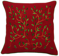 S4Sassy Dark Blue Leaf Embroidered Pillow Cover Decorative Throw-kbu