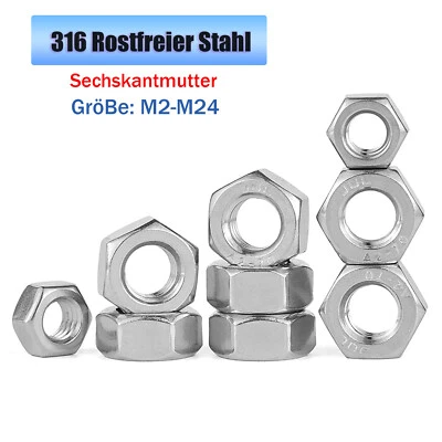 Sechskantmutter VA4 Edelstahl M2 M2,5 M3 M4 M5 M6 M8 M10 M12 M14 bis M24 - Bild 1 von 4