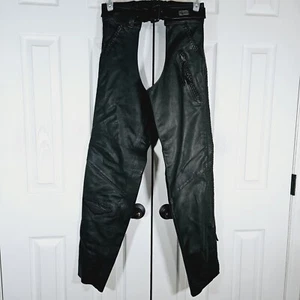 VINTAGE HARLEY DAVIDSON Women's Chaps Black Leather Sz M HTF Laced WILLIE G - Picture 1 of 17