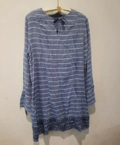 Fresh Produce Womens Everly Striped Tunic Top Cover Up Blue Embroidered Boho - Picture 1 of 8
