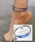 Blue Cord Turtle Ankle Bracelet/Anklet Floating Seed Bead Festival Beach Casual 