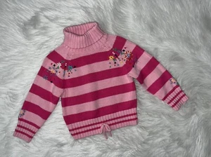 Osh Kosh Embroidered Pink Turtleneck Striped Sweater 4 - Picture 1 of 1