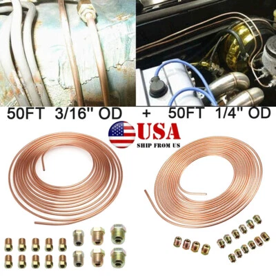 Kit de tubería de línea de freno de hierro cobre 3/16" 1/4" OD 50 pies rollos de bobina anticorrosión Foto 1 de 4