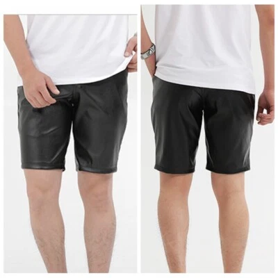 Hombres Pantalones Cortos de Cuero Sintético Medio Pantalón Impermeable Elastizado Brillante Punk Ropa de Club Moda Foto 1 de 4
