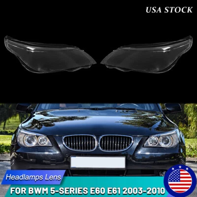 Pair For BMW E60 E61 5-Series 525i 550i Headlight Cover Headlamps Lens 2003-10 Foto 1 de 4