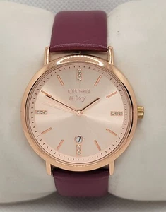 Ladies Crown & Ivy Round Rose Gold Tone Dial Leather Band Watch H6 - Picture 1 of 9
