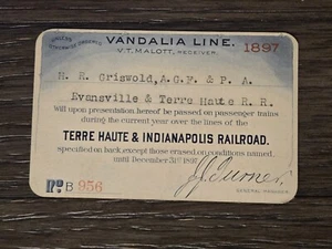 Vintage Rare 1897 Terre Haute & Indianapolis Railroad Company Pass - Picture 1 of 2