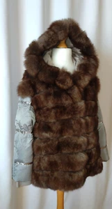 Designer Genuine Fur Puffer Down Hooded Jacket Coat Black Sz M L NEW SAMPLE - Picture 1 of 24