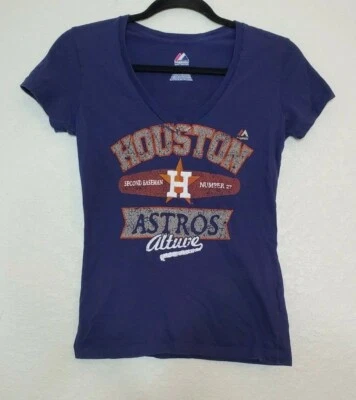Camiseta para mujer Jose Altuve Houston Astros Majestic cuello en V - azul marino número 27 Foto 1 de 4