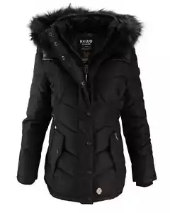 KHUJO Damen Winterjacke Jacke Mantel WINSEN 2 Kurzmantel Parka Kapuze Fell NEU - Picture 1 of 8