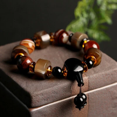 Chinese Natural Sardonyx Old Agate Individual Pen Men's Abacus Beads Bracelet - Image 1 of 4