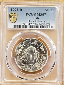 1991 R Italy Silver Commemorative Flora & Fauna 500 Lire PCGS MS67 3628 - Picture 1 of 4