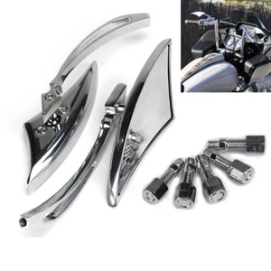 2PCS Chrome Motorcycle M8 M10 Blade Rearview Side Mirrors Cafe Racer Old School - Picture 1 of 6