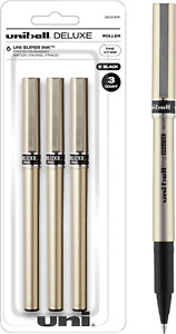 Uniball Deluxe Rollerball Pen, 3 Black Pens, 0.7Mm Fine Point Roller Pens| Offic