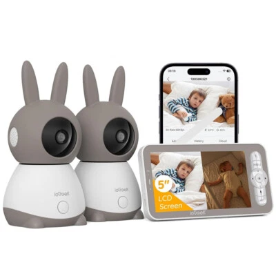 ieGeek 5'' 2K Baby Monitor Video e Audio con 2 Fotocamere Telecamera Rilevamento - Immagine 1 di 4