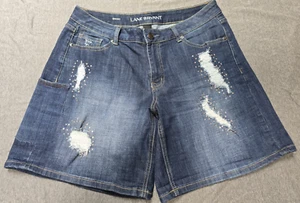 Lane Bryant sz 14 jean shorts, destressed, rhinestones added cell phone pocket - Picture 1 of 12