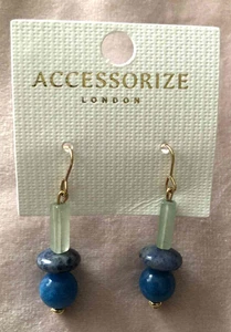 New Accessorize Winter Core Multi Stone Drop Earrings Blue/Green Glass Beads Tag - Picture 1 of 4