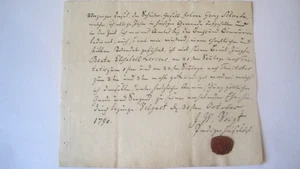 Alte Schrift Velgast bei Stralsund Bütten vom 31. Oktober 1790 mit Siegel - Bild 1 von 1
